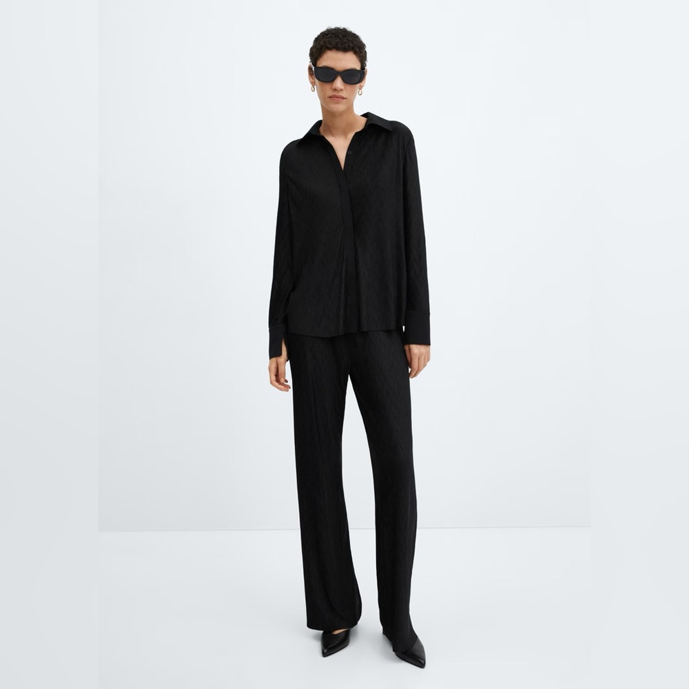 MANGO Black Long Sleeve Shirt and Pants Set